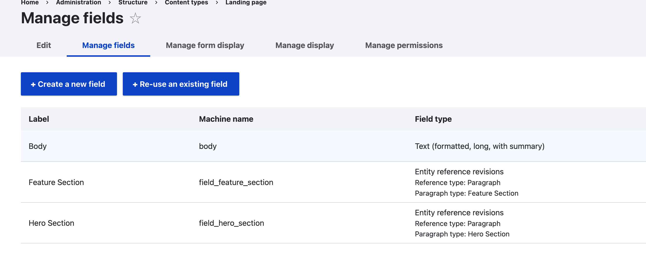 Landing page structure