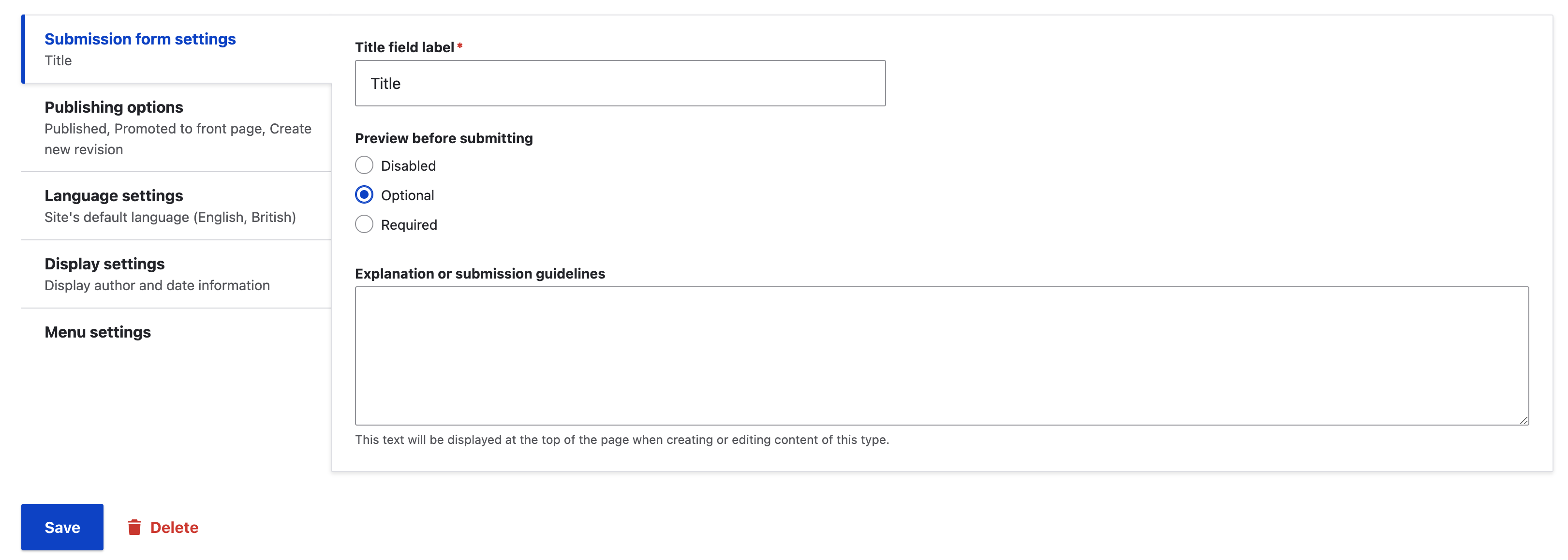 Submission Form Settings