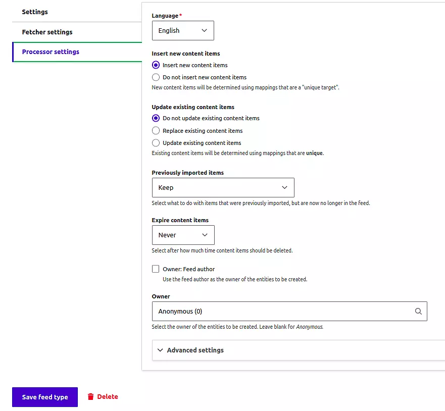 Feed Configuration